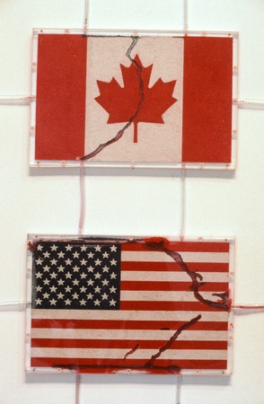 America: detail of Canadian and United States &quot;flags&quot;