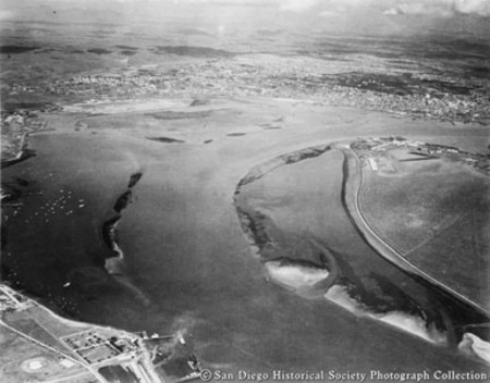 Aerial view of San Diego Bay at low tide