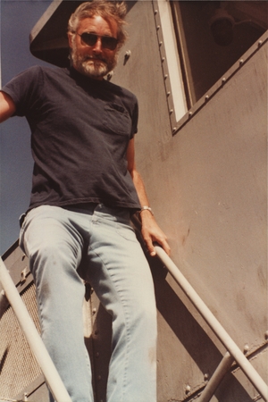 Stuart M. Smith descending stairs aboard R/V Thomas Washington