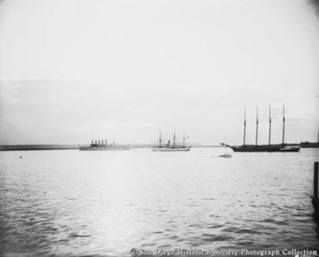 Ships Bear and South Dakota on San Diego Bay