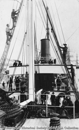 Crew on rigging of steamer Montserrat