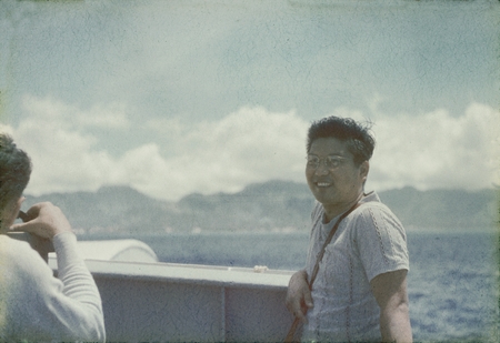 Photo of Richard Y. Morita on the research vessel Horizon, he served as a microbiologist during the MidPac Expedition (195...