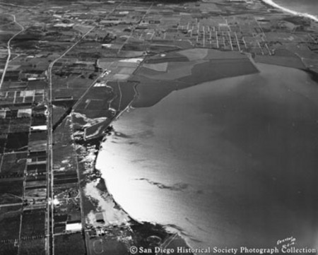 Aerial view of Western Salt Company at south end of San Diego Bay, Chula Vista