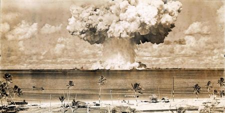 Atomic blast during Operations Crossroads in the Pacfic near Bikini Atoll. 1946.