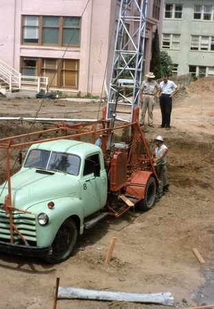 Drilling for new foot pilings during construction of a new building on the campus of Scripps Institution of Oceanography. ...