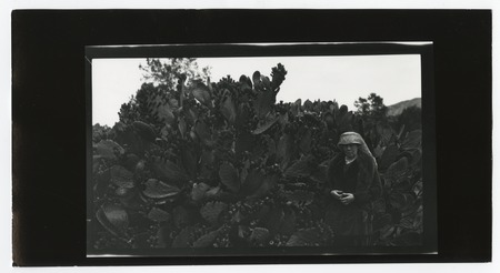 Woman with prickly pear cactus at Thum Cactus Ranch
