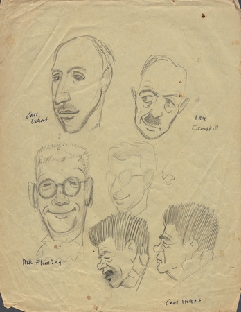 Caricatures of Carl Eckart, Ian Campbell, Dick Fleming, and Carl Hubbs