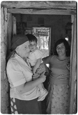 Carmen Villavicencio Arce (grandmother), holding Jesús Eloy, and Jesús Ojeda Rojas at Rancho San Antonio