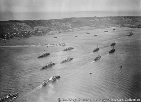 U.S. Navy warships entering San Diego Bay