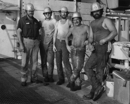 Drilling crew of the Deep Sea Drilling Project aboard the D/V Glomar Challenger (ship). 1983.