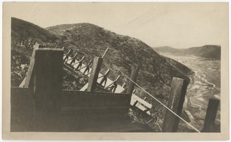 Damage to the San Diego flume above the valley floor during the 1916 flood