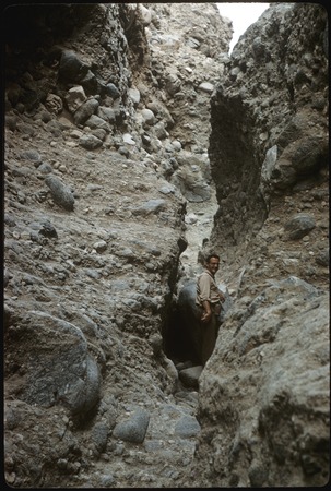 Homer Aschmann in canyon of &quot;Tinajas Coloradas&quot; in the Sierra de los Cucapás