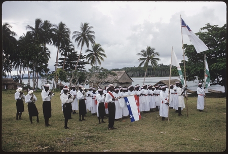 Christian Felowship Church members with flags and music