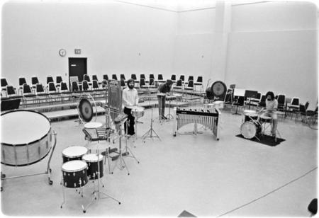 Percussion rehearsal in Mandeville Center