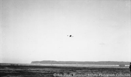 Glenn Curtiss&#39;s hydroplane flying over San Diego Bay