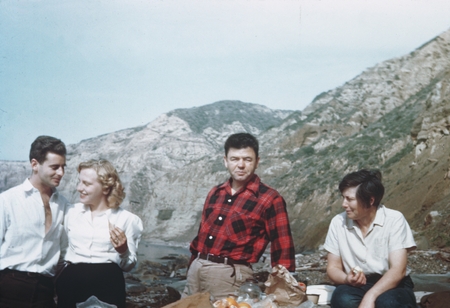 Left to right; unidentified man, Elizabeth M. Kampa , Carl L. Hubbs, ichthyologist at Scripps and his wife Laura C. Hubbs,...