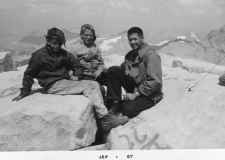 Charles D. Keeling with two of his sons, Andrew and Ralph, in the Sierras, possibly Mt. Whitney