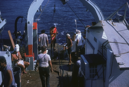 Crossing the Line ceremony onboard the Thomas Washington during Indopac Expedition, September 24, 1976