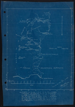 Croquis de la parte S. E. de la Isla Cerros indicando los lugares donde hay magnesita y aguas potables : tomado del plano ...