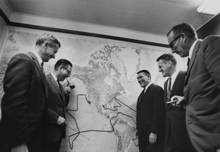 Contract Signing, Scripps Institution of Oceanography, Global Marine, Inc. SIO Director William A. Nierenberg at right. No...