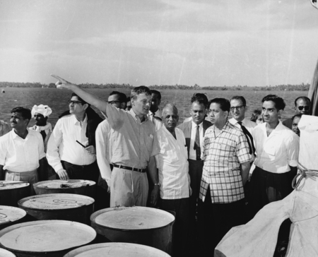 Scientists and visitors at Cochin, India stop, during Lusiad Expedition. September 28, 1962