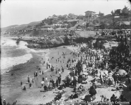 Crowd of people on beach at La Jolla