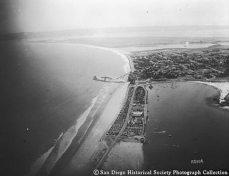 Aerial view of Tent City and Coronado coastline