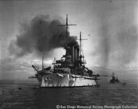 Great White Fleet battleship Maine entering San Diego Bay