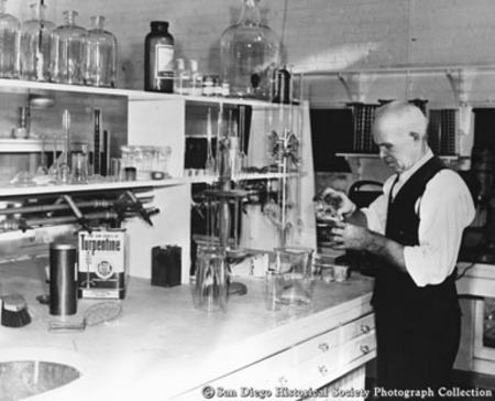 Chemist Horace H. Selby in American Agar Company laboratory