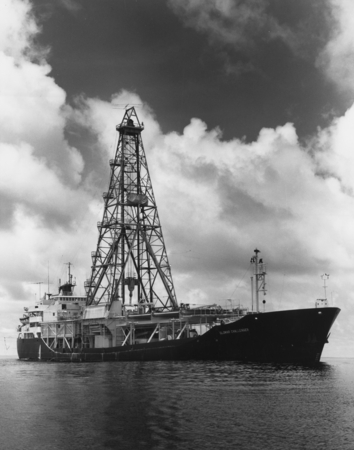 D/V Glomar Challenger (ship), during Leg 85 of the Deep Sea Drilling Project. The ship was named for the oceanographic sur...