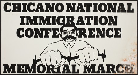 Chicano National Immigration Conference and Memorial March. Press release drafts and paste-up originals