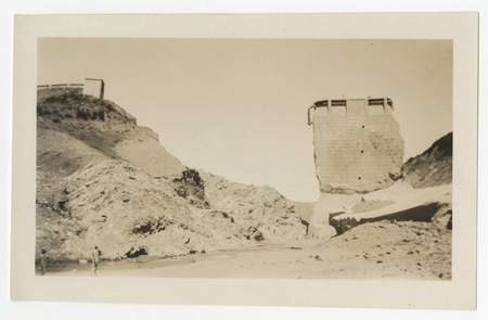St. Francis Dam remnants after collapse, San Francisquito Canyon, northern Los Angeles County