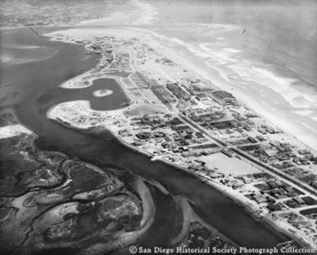 Aerial view of Mission Beach and bay