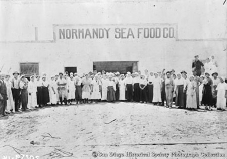 Cannery workers posing in front of Normandy Sea Food Company