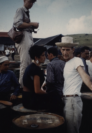 Alan Jones, Baird Cook talking to Rapa Nui girl, Easter Island. Feb. 1958
