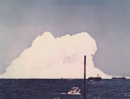 Operation Wigwam Underwater Atomic Explosion. The photograph shows the explosion plume from a 20-kiloton atomic device det...
