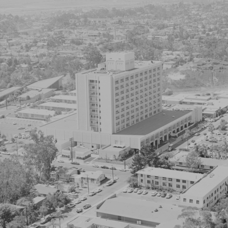 Aerial view of UC San Diego Medical Center in Hillcrest