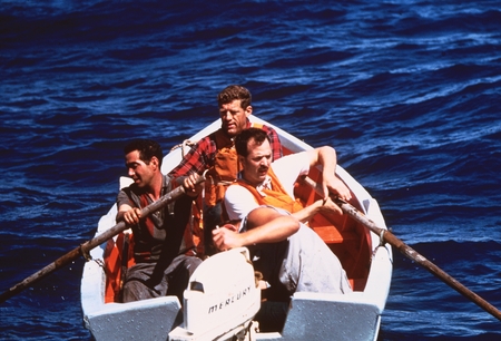 George G. Shor [front right) in rowboat on Lusiad Expedition, 1962
