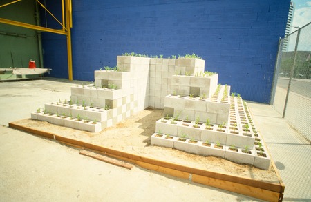Maze: cinder block pyramid under construction