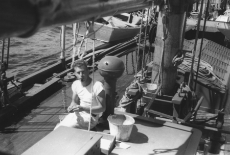 Man on deck of R/V E.W. Scripps, 1940