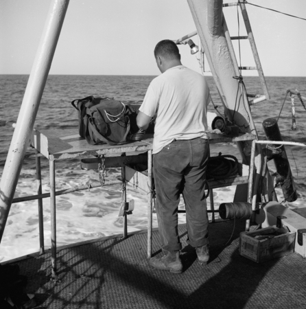 [Maxwell Silverman with explosives on R/V Spencer F. Baird]