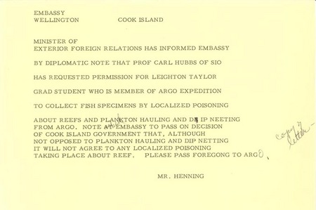 Teletype Embassy Wellington Cook Island