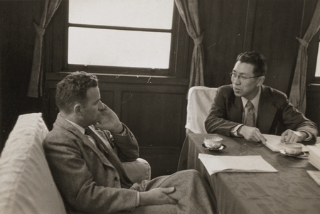Robert S. Dietz and Kikuo Terada, Director, Nagasaki Marine Observatory. Japan. April 15, 1953