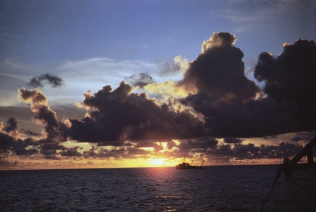R/V Horizon (ship) shown here in the sunset during the Capricorn Expedition (1952-1953) near the exploration in the submer...