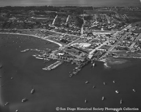 Aerial view of San Diego Yacht Club on Point Loma waterfront