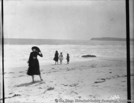 Woman and children on Coronado beach