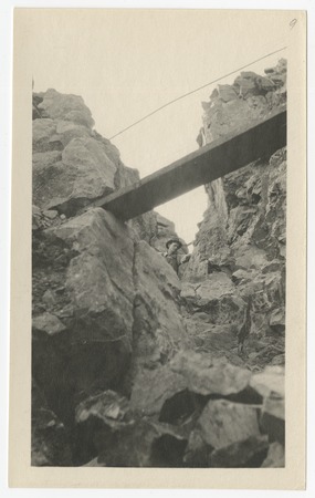 Unidentified man in trench at the Lake Hodges Dam construction site