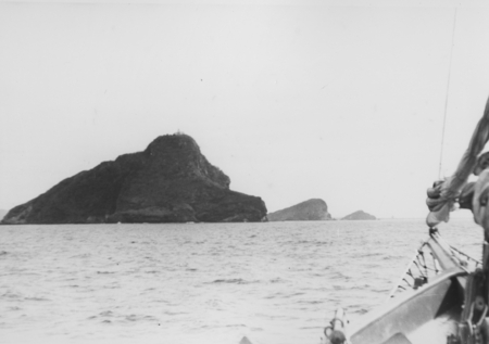 Baja California island from bow of R/V E.W. Scripps. Gulf of California Expedition, 1940