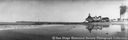 Panoramic view of Coronado beach with hotel and pier in background