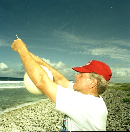 Dave Moss collecting air samples for Charles D. Keeling&#39;s lab, on Christmas Island